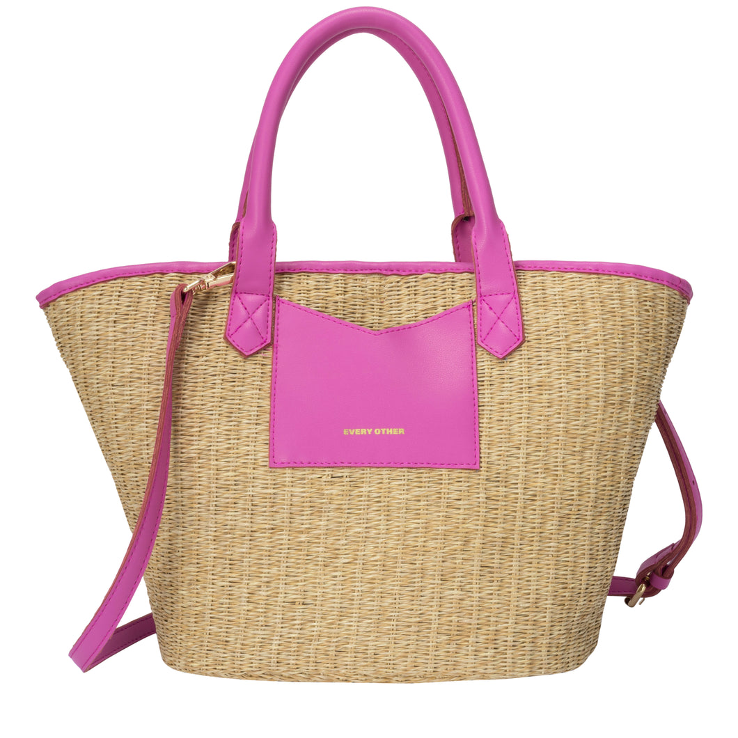 Every Other Large Woven Tote Bag - Fuschia 12019