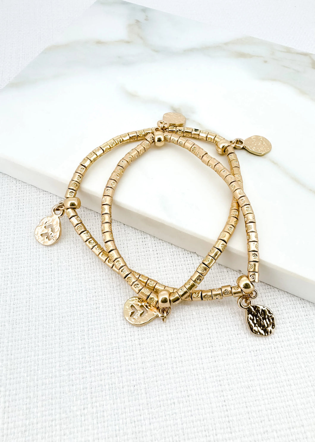 Envy Gold Wraparound Bracelet With Textured Charms - 4354