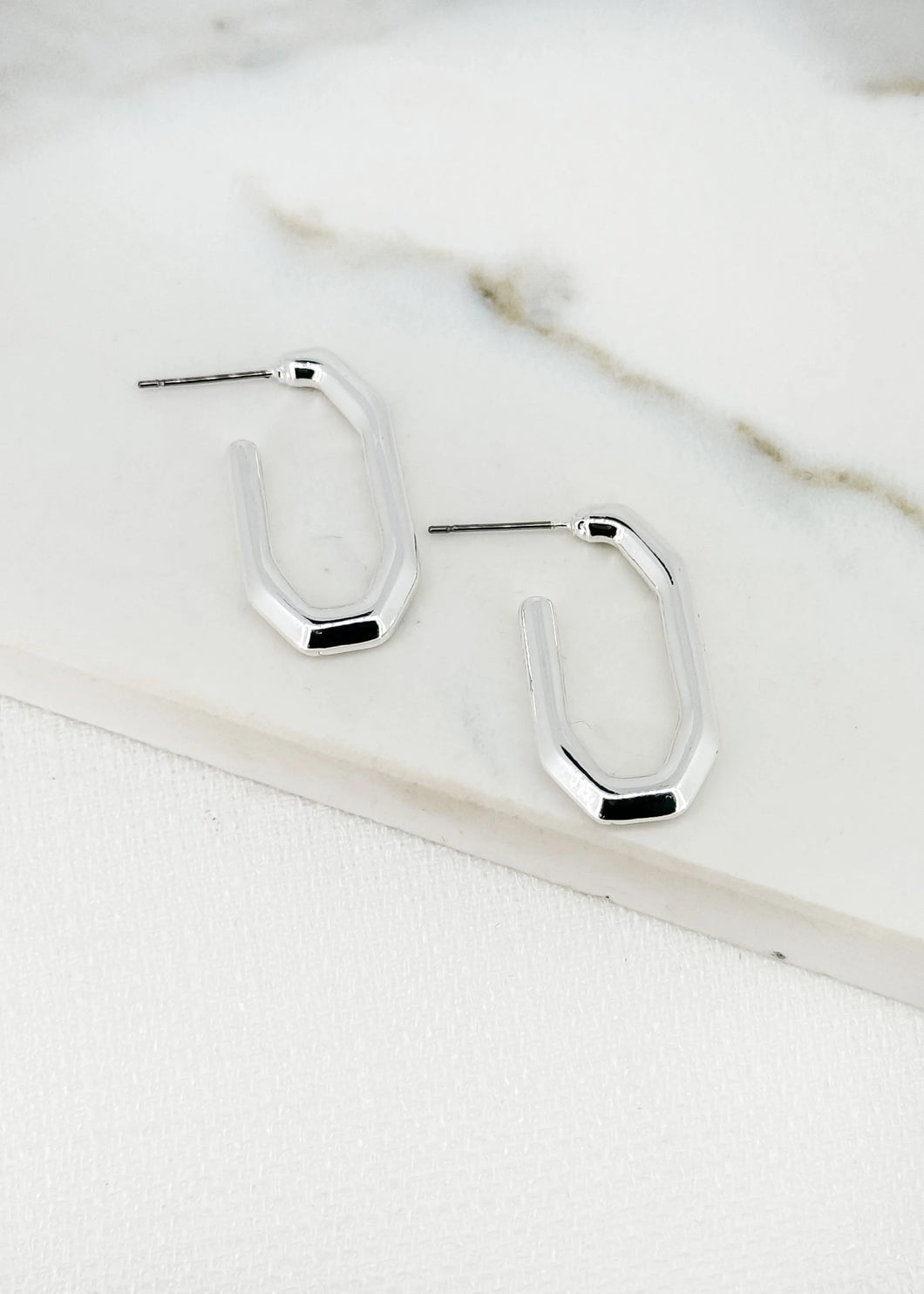 Envy Shiny Silver Earrings - 4362