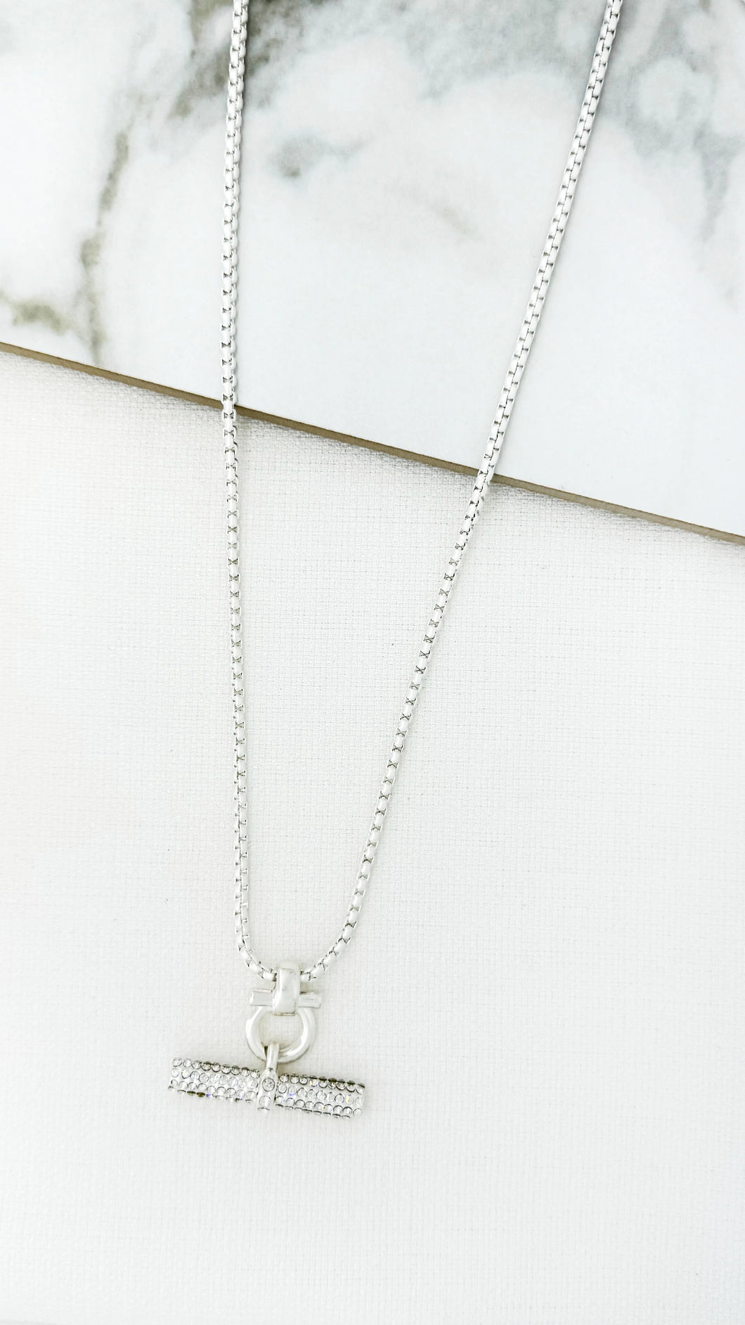 Envy Long Silver Chain With Diamante T-Bar - 4519