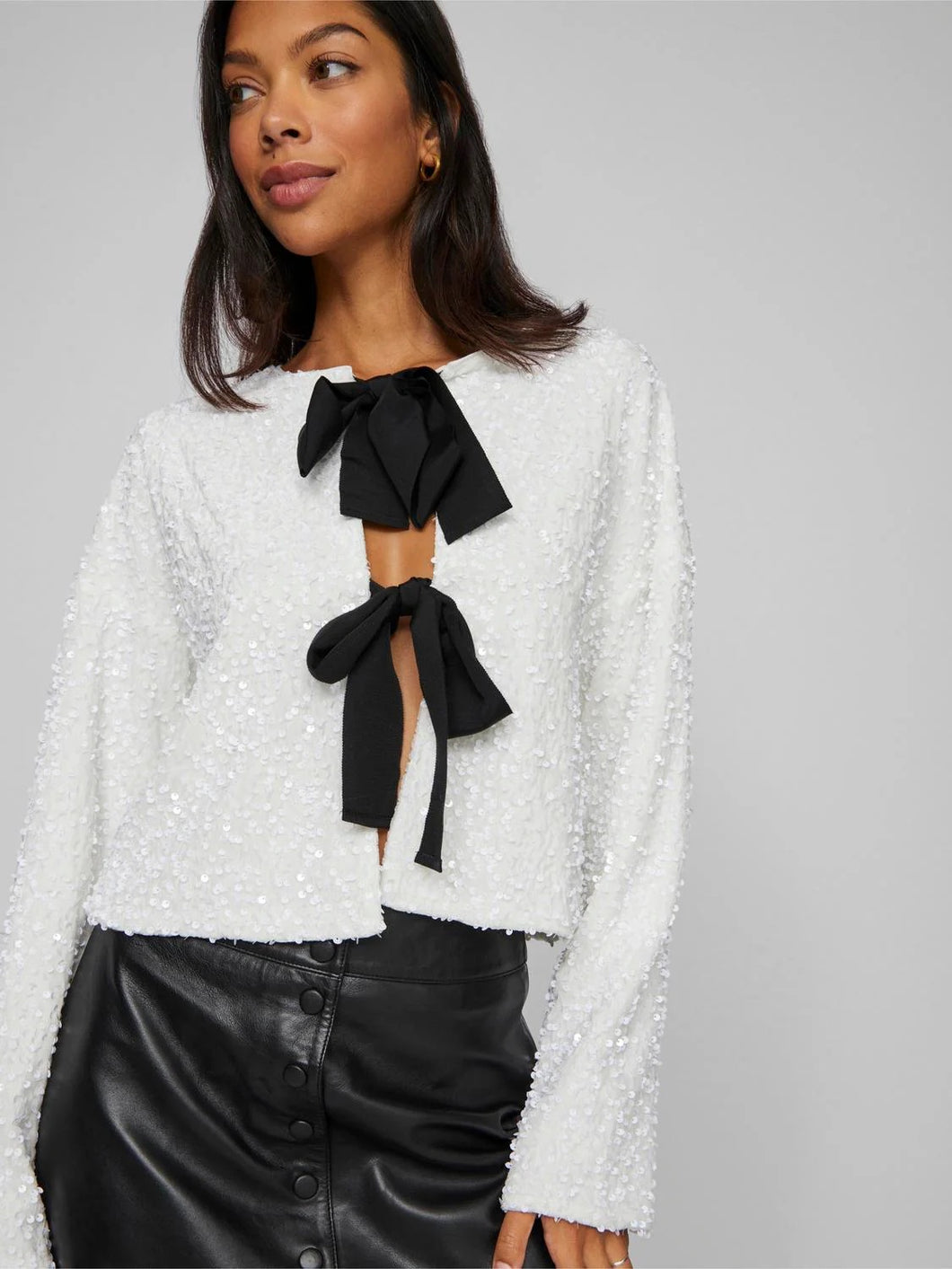 Vila Viaria Sequin Reversible Top - Snow White