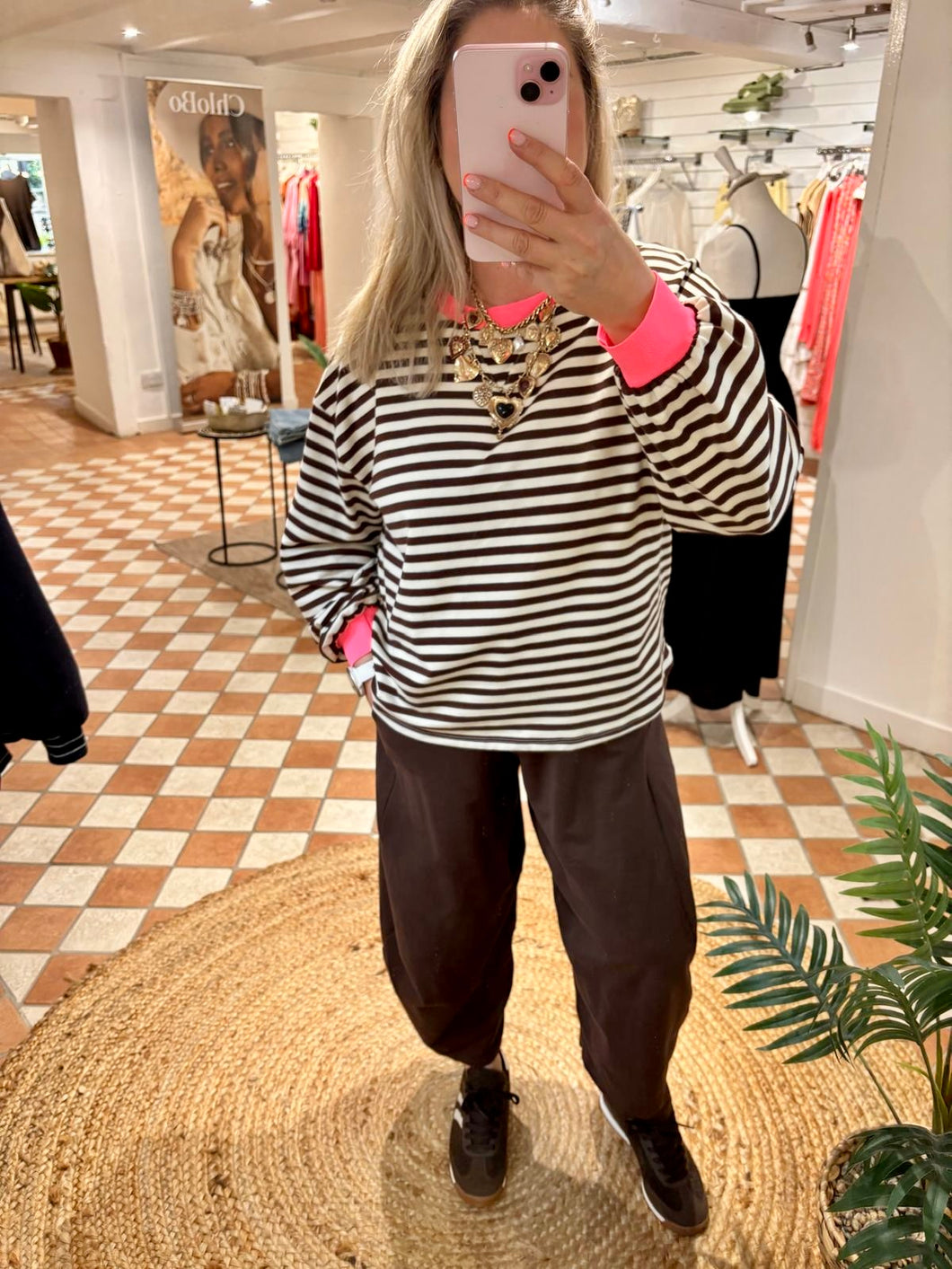 Contrast Stripe Sweat - Brown / Cream
