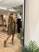 Load image into Gallery viewer, Frill Front Halterneck Dress - Olive
