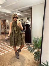 Load image into Gallery viewer, Frill Front Halterneck Dress - Olive
