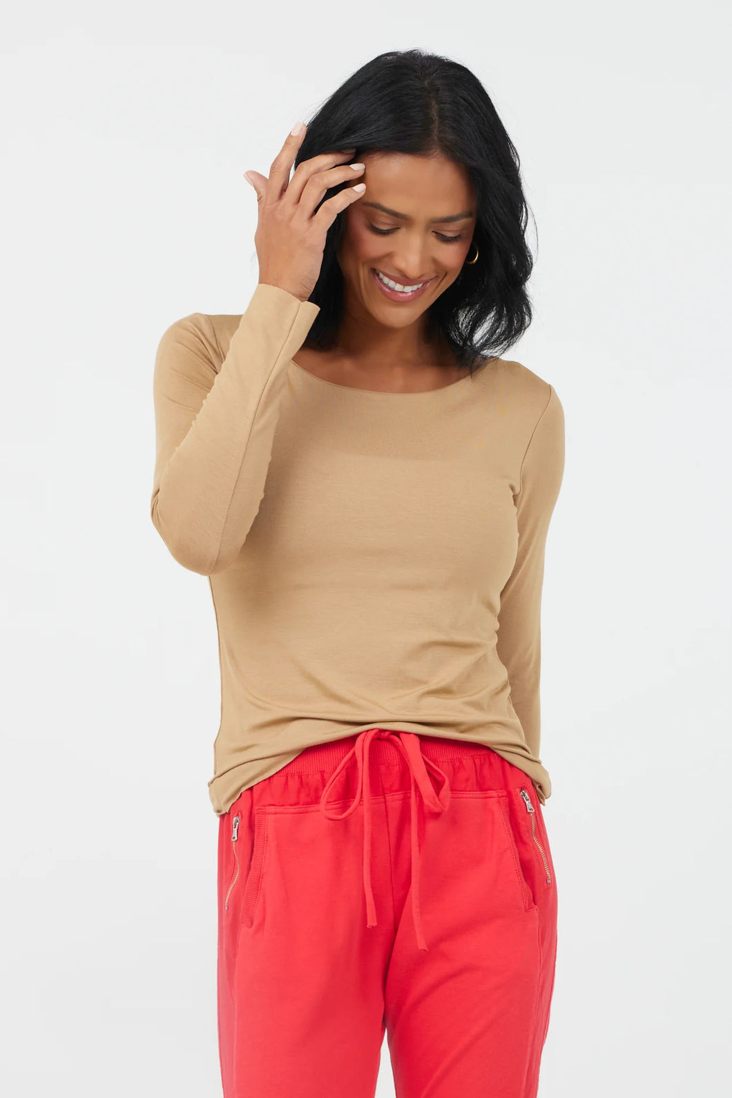 Suzy D Danni Jersey Fitted Top - Camel