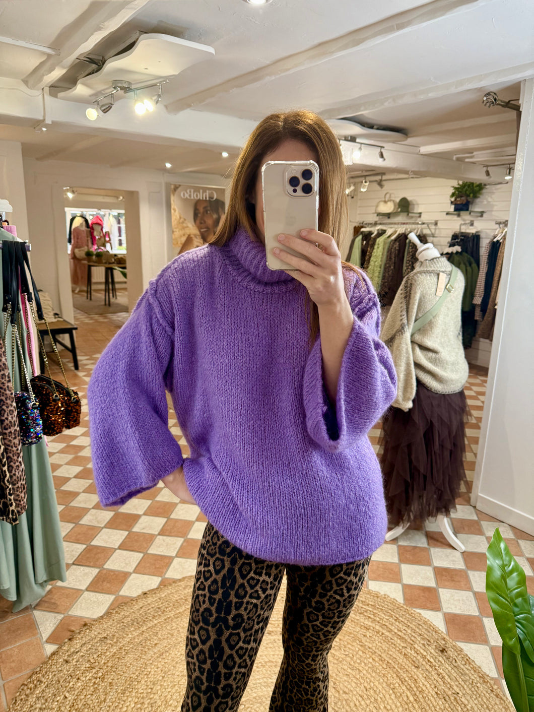 Roll Neck Exposed Seam Knit - Violet