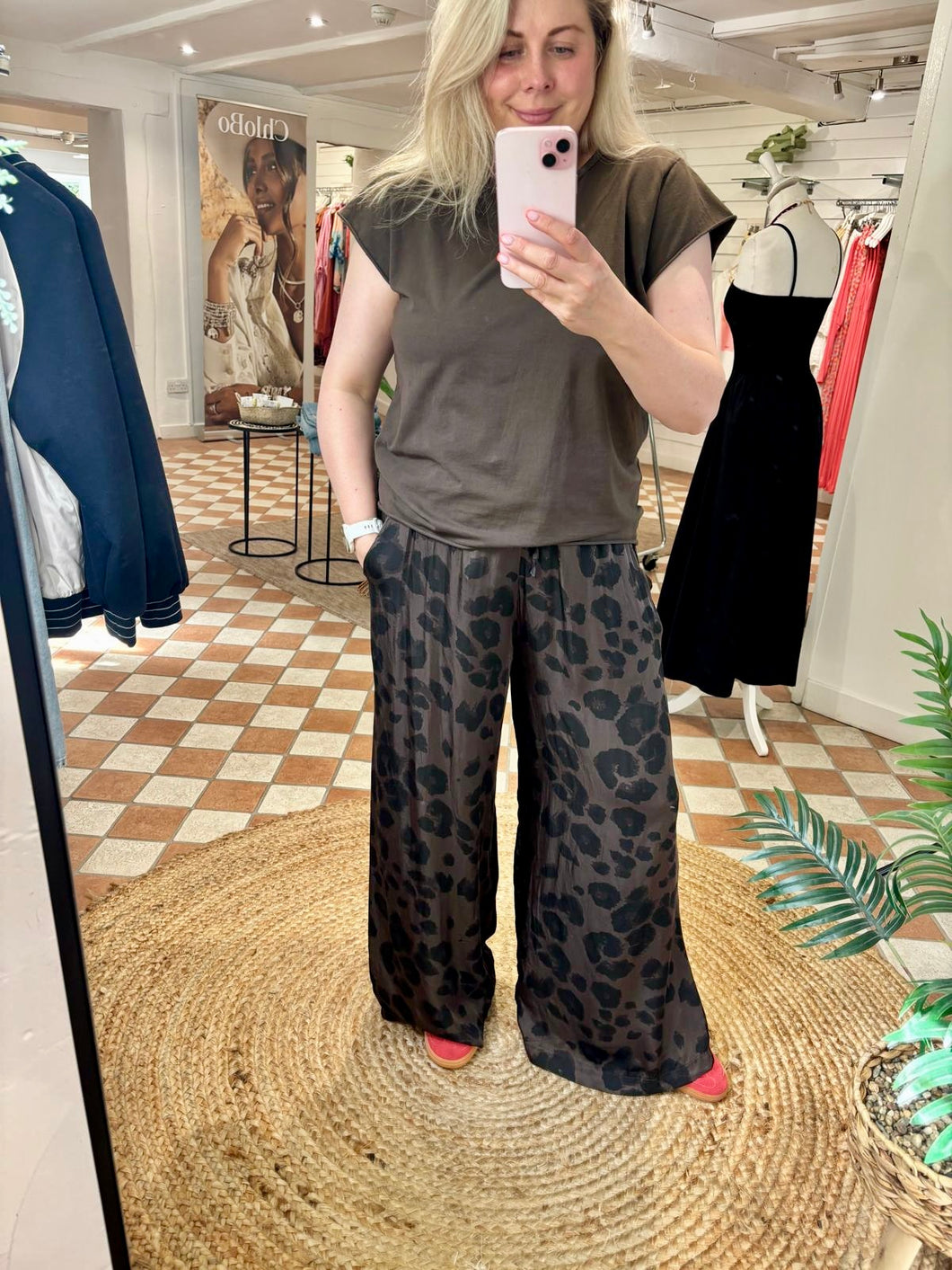 Printed Palazzo Trousers - Chocolate
