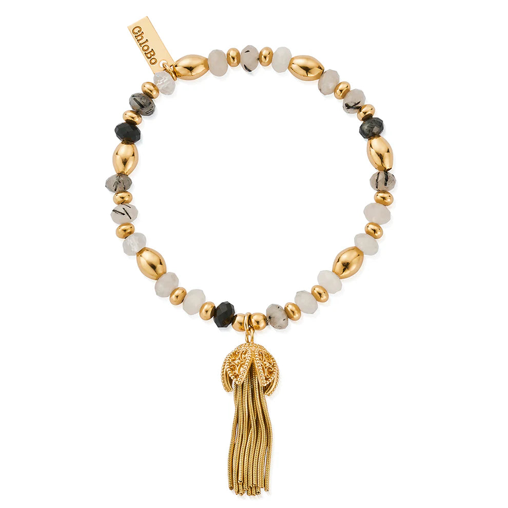 ChloBo Gold Tassel Of Joy Black Rutilated Quartz Bracelet - GBBRQO3455