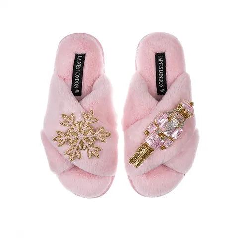 Laines London Slippers - Pink Nutcracker & Snowflake