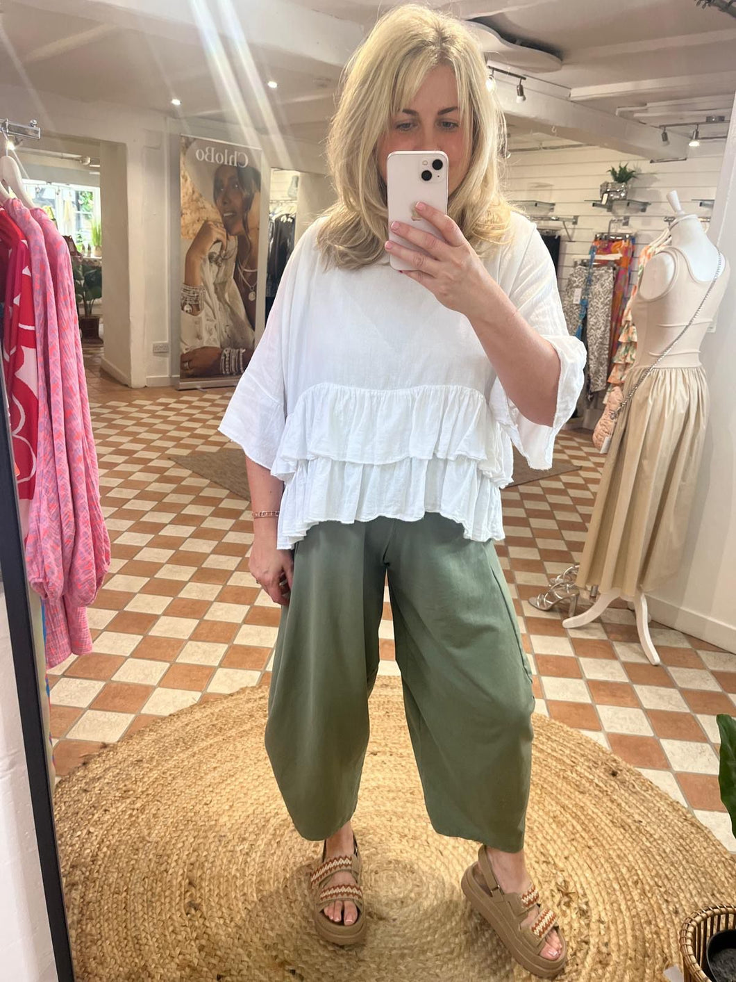 Cropped Frill Top - White