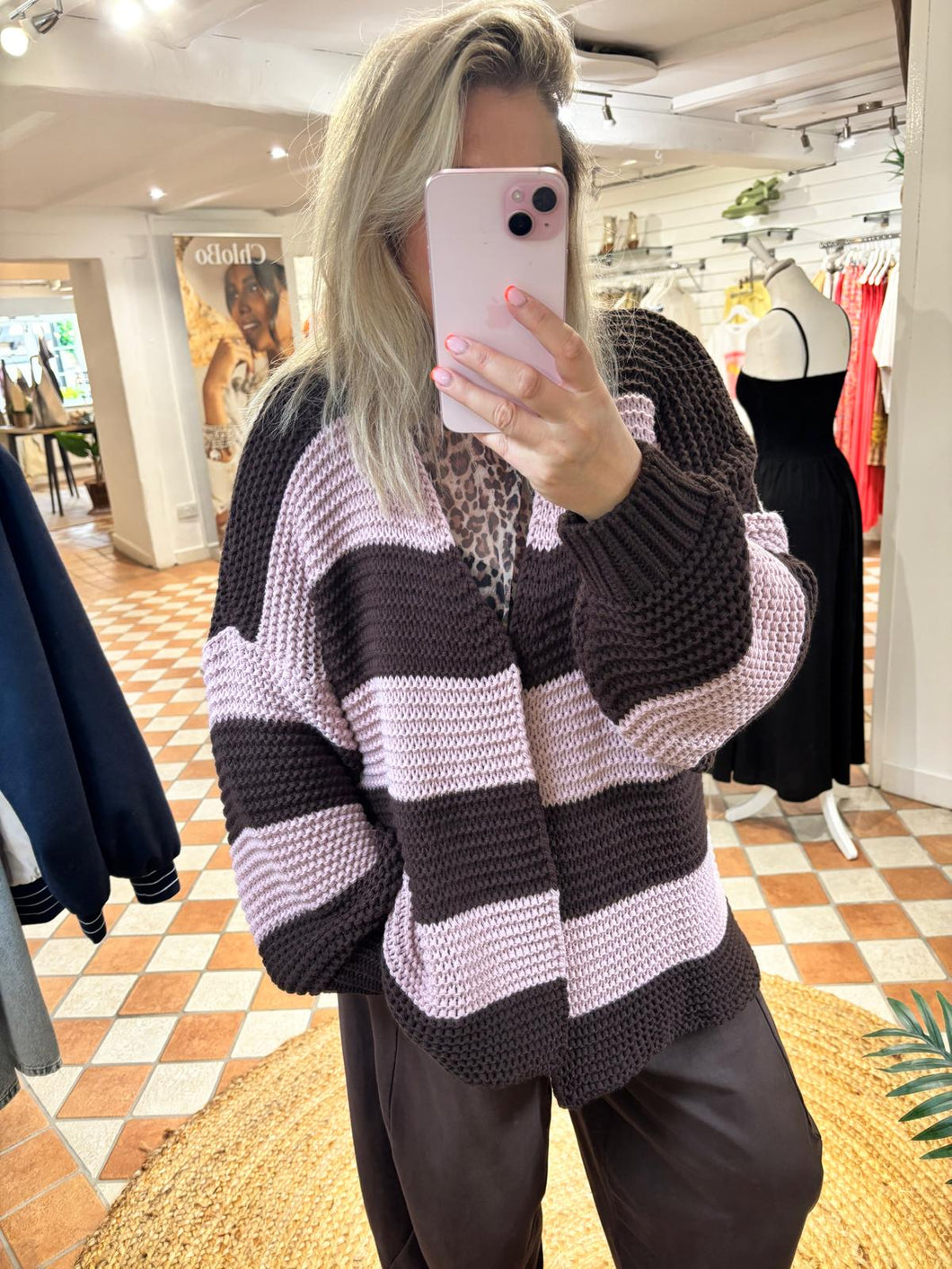 Striped Cardigan - Chocolate / Rose