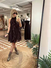 Load image into Gallery viewer, Frill Front Halterneck Dress - Chocolate
