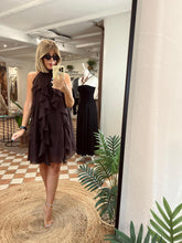 Load image into Gallery viewer, Frill Front Halterneck Dress - Chocolate
