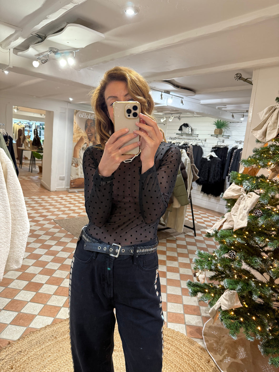 Polka Dot Layering Top - Black