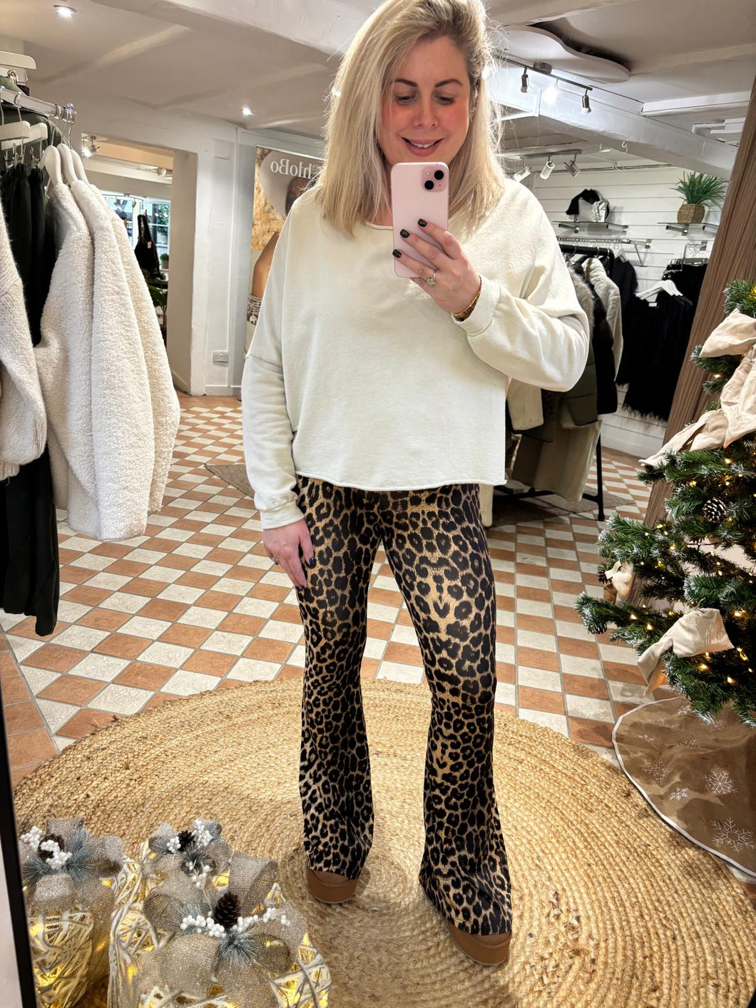 Leopard Print Flare Trousers