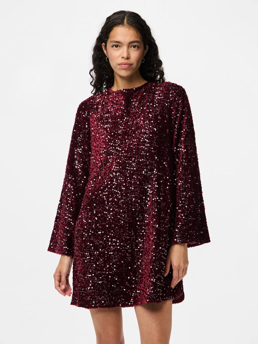 Pieces Pckam Sequin Bow Dress - Burgundy