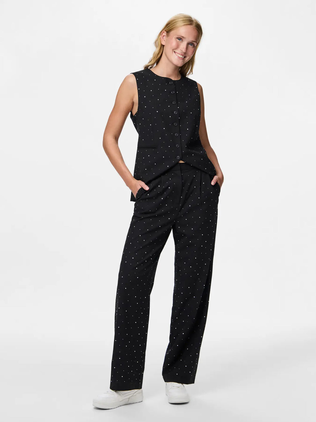 Pieces Pcmichelle Rhinestone Highwaist Trousers