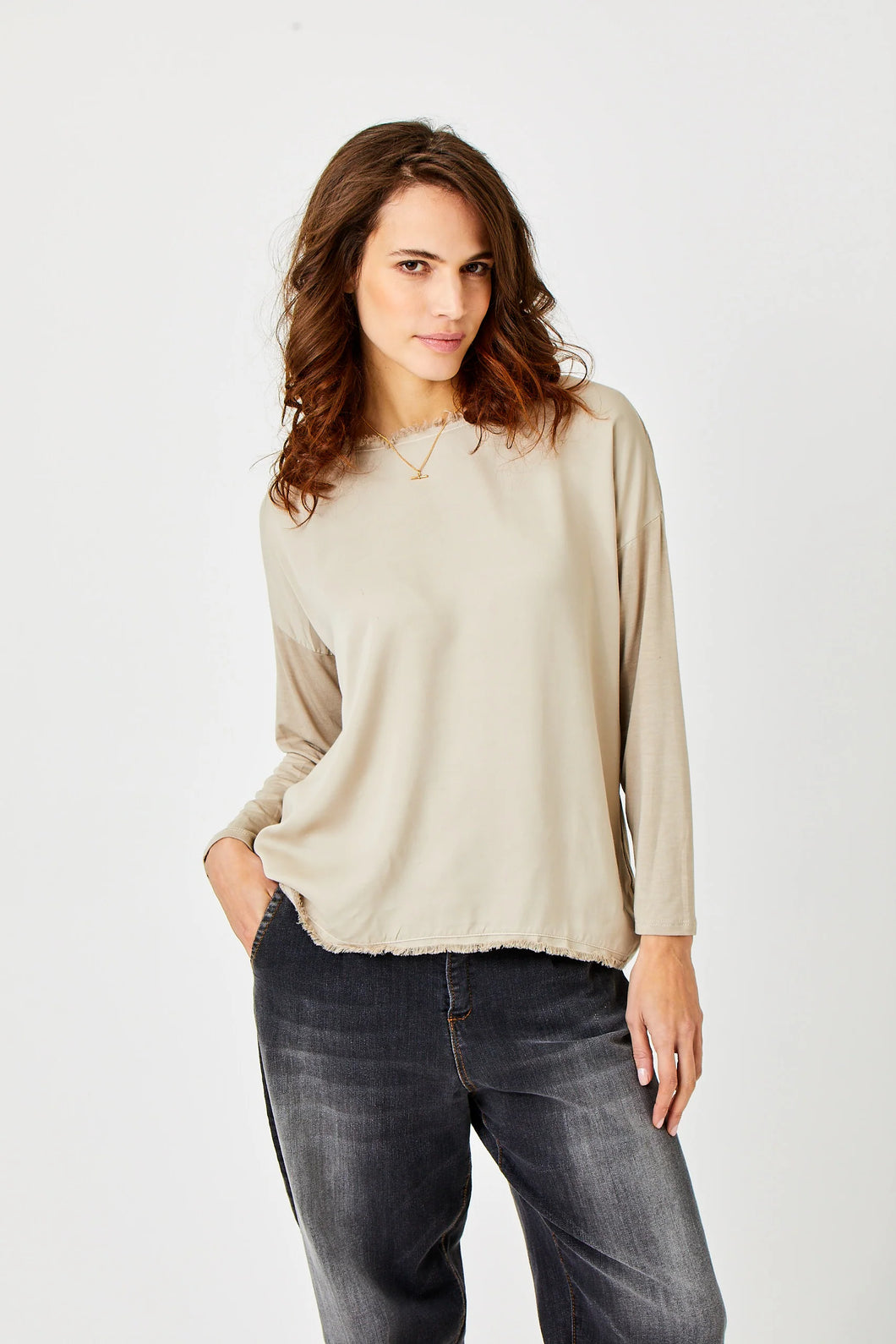 Suzy D Selby Satin Top With Raw Edge - Sheepskin