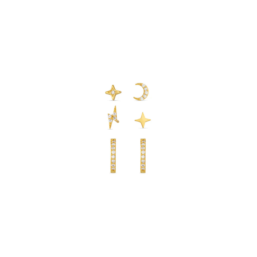 Orelia Mixed Celestial Stud & Pave Micro Hoop Earring Pack - ORE31302
