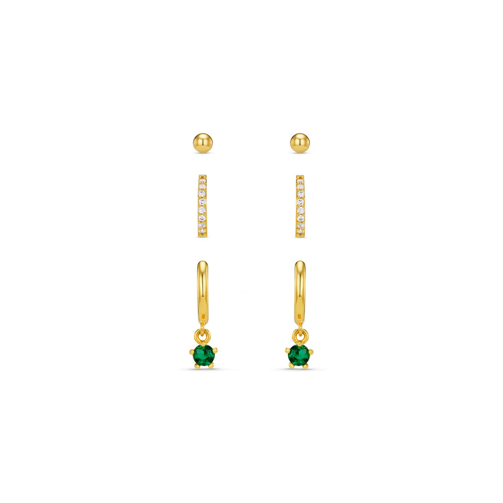 Orelia Pave Micro & Emerald Drop Earrings Stacking Set  - ORE31586