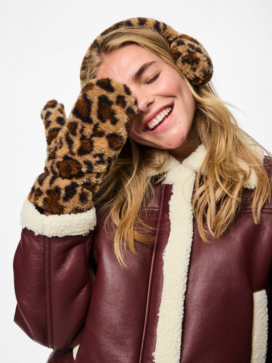 Pieces Pcnetty Teddy Mittens - Coconut / Leopard