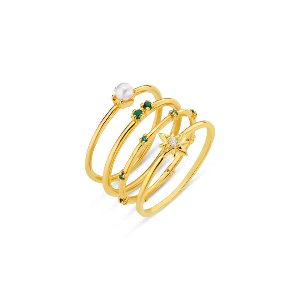 Orelia Starburst & Pearl Stacking Ring - ORE31626