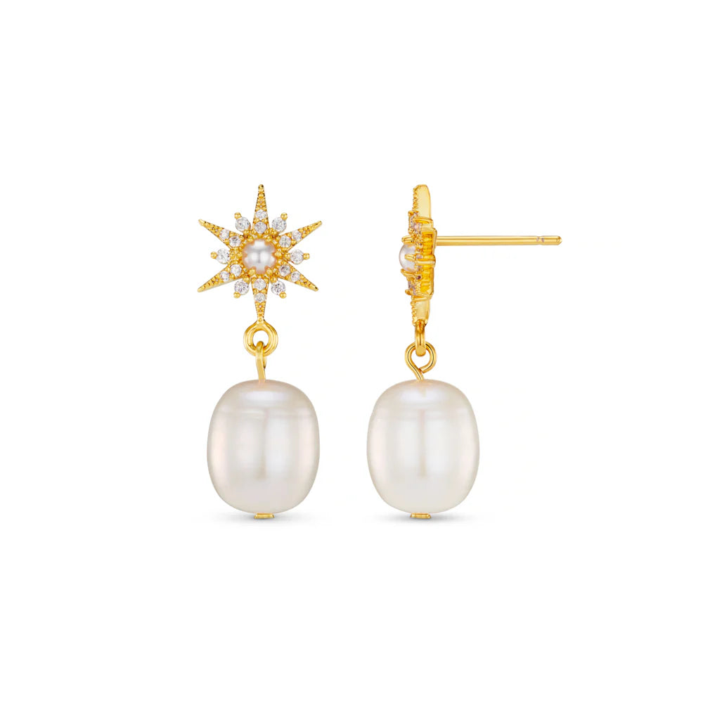 Orelia Pavé Starburst & Pearl Drop Earrings - ORE31569