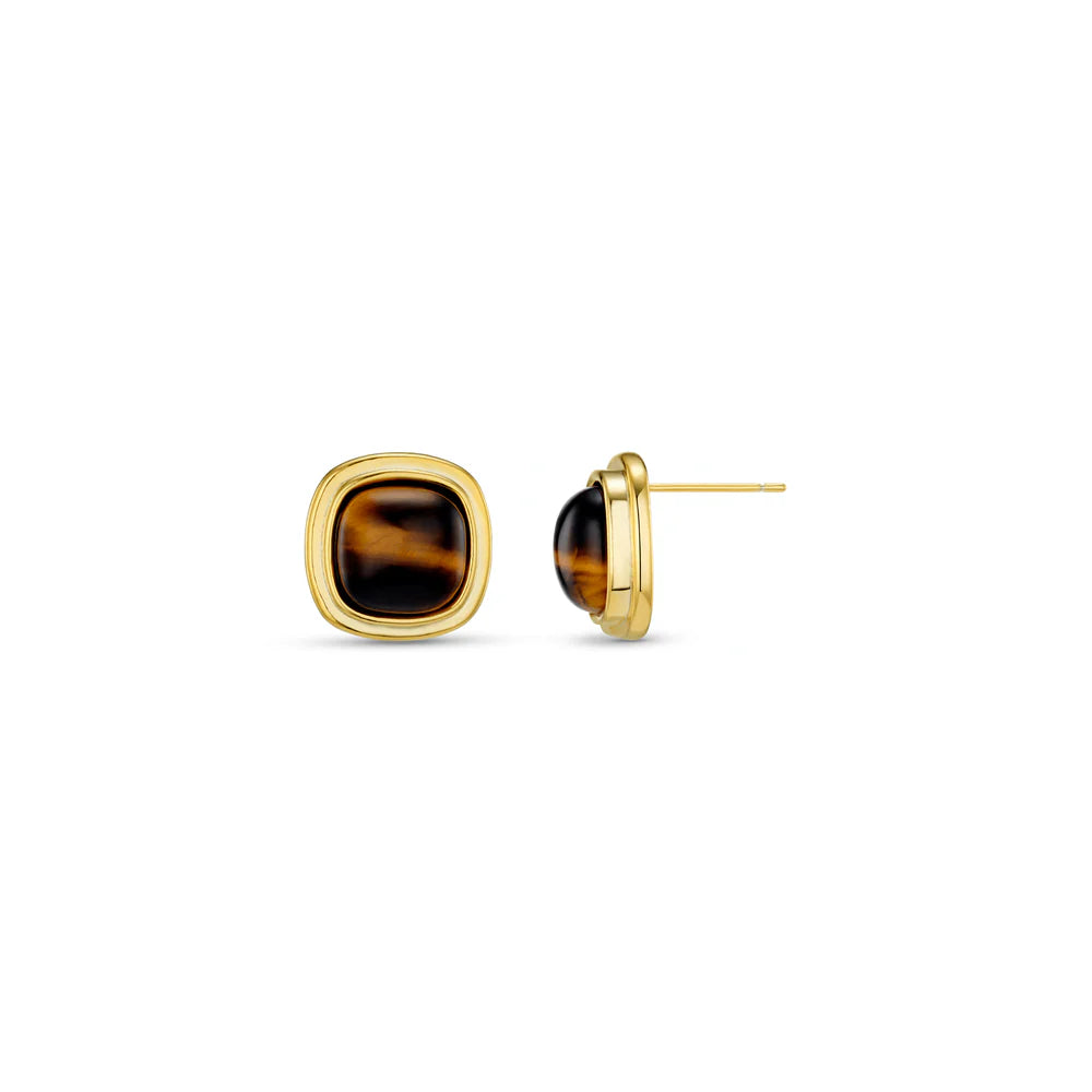 Orelia Semi-Precious Tiger's Eye Square Stud Earrings - ORE31451