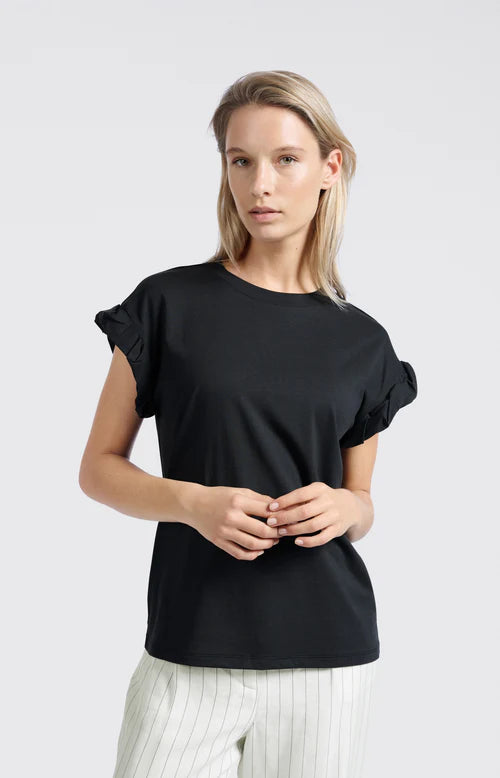 YaYa Pleated Sleeves Tee - Washed Black 719069