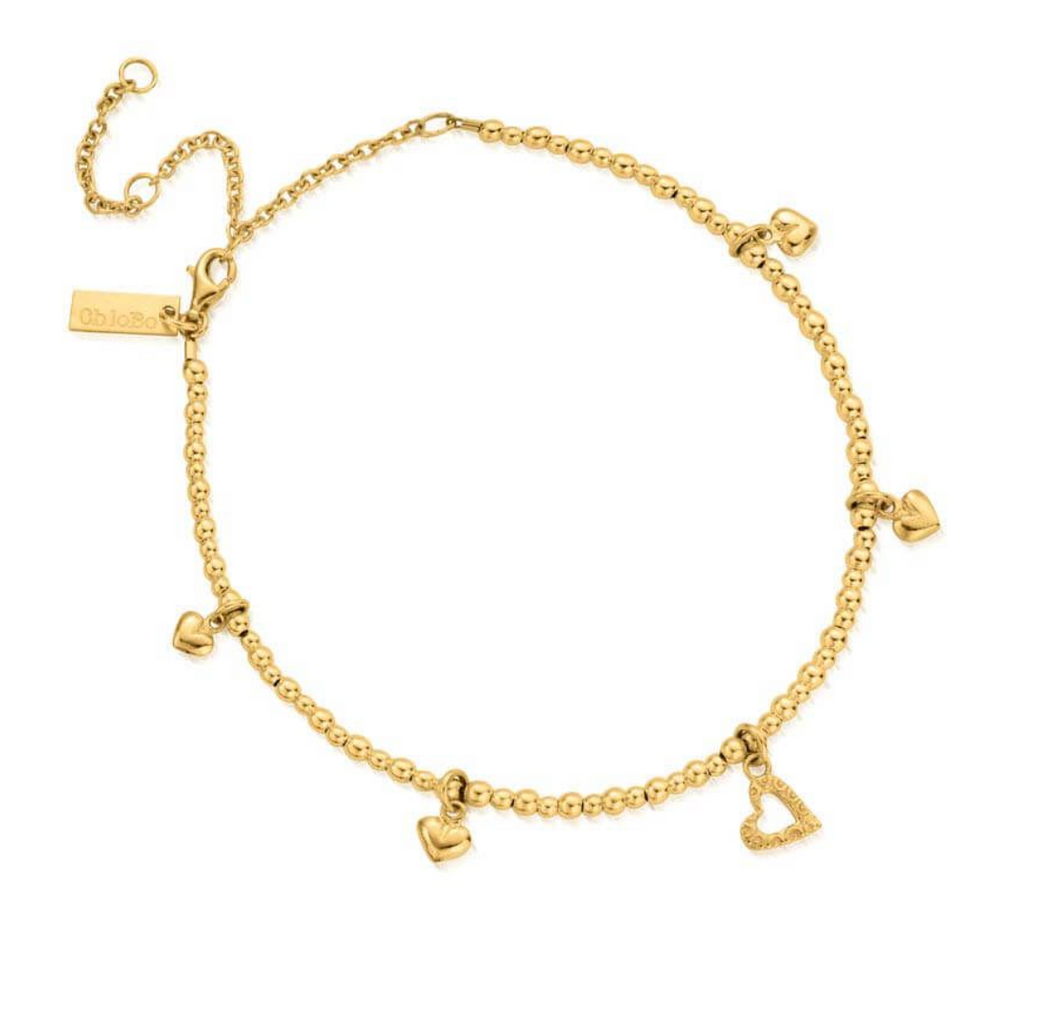 ChloBo Gold Mini Cute Multi Heart Anklet Bracelet GANMC40143095